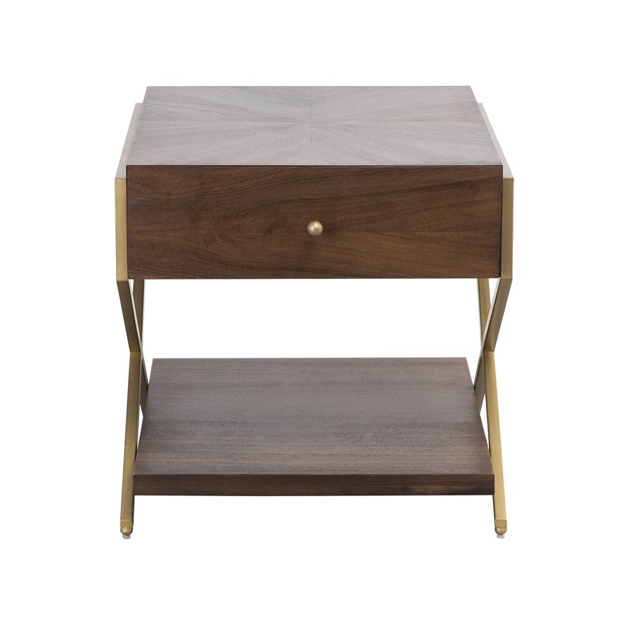 Atlas Lighting Guilford 24in Accent Table | Transitional Mahogany Wood and Satin Brass Metal | Living Room & Bedroom Side Table | Model TA11082-01
