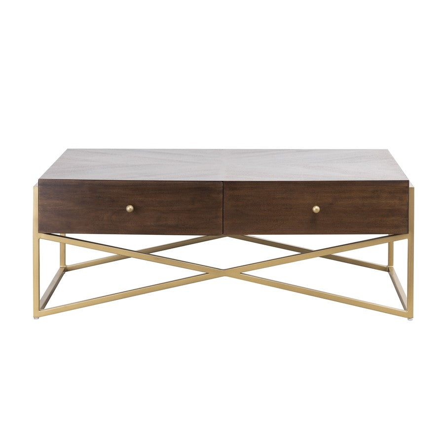 Atlas Lighting Guilford 48in Coffee Table | Transitional Mahogany Wood and Satin Brass Metal | Living Room Centerpiece with 2 | Model TA11083-01