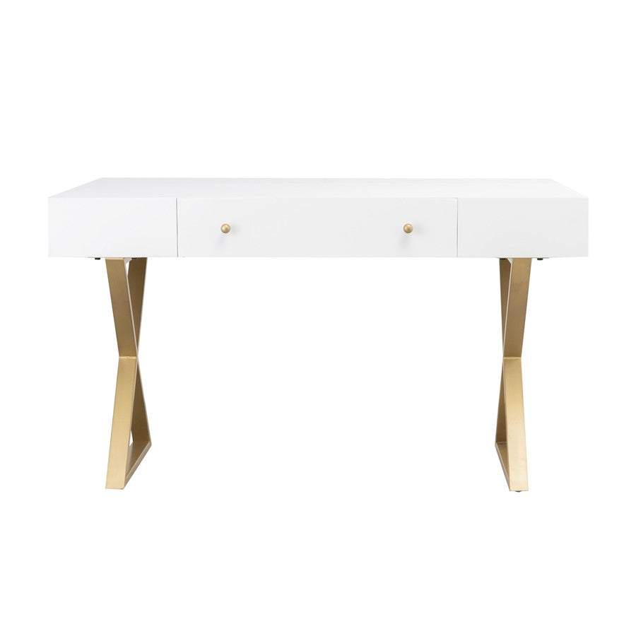 Atlas Lighting Guilford 54in Desk | Transitional White Wood and Satin Brass Metal | Home Office & Study Desk with Drawer | Model TA11086-01