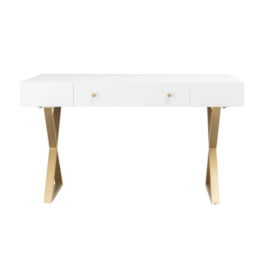 Atlas Lighting Guilford 54in Desk | Transitional White Wood and Satin Brass Metal | Home Office & Study Desk with Drawer | Model TA11086-01