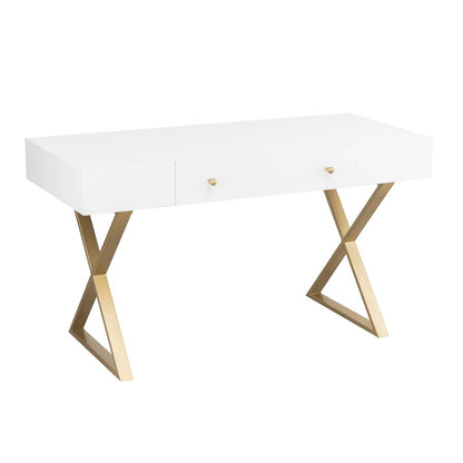 Atlas Lighting Guilford 54in Desk | Transitional White Wood and Satin Brass Metal | Home Office & Study Desk with Drawer | Model TA11086-01