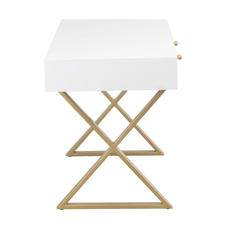 Atlas Lighting Guilford 54in Desk | Transitional White Wood and Satin Brass Metal | Home Office & Study Desk with Drawer | Model TA11086-01
