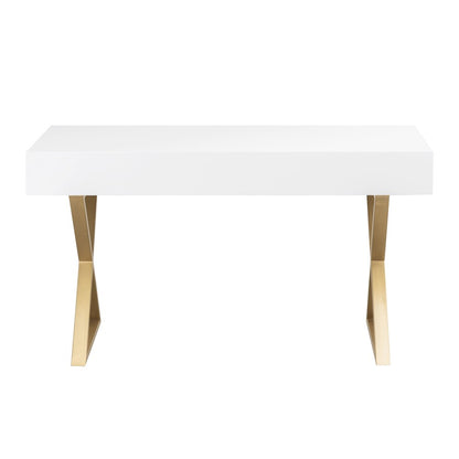 Atlas Lighting Guilford 54in Desk | Transitional White Wood and Satin Brass Metal | Home Office & Study Desk with Drawer | Model TA11086-01