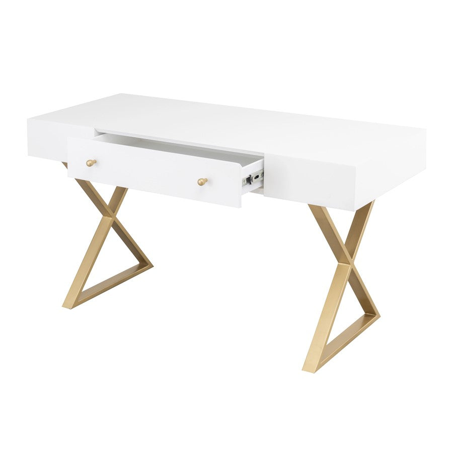 Atlas Lighting Guilford 54in Desk | Transitional White Wood and Satin Brass Metal | Home Office & Study Desk with Drawer | Model TA11086-01