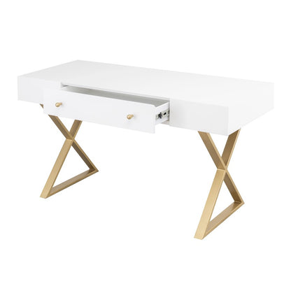 Atlas Lighting Guilford 54in Desk | Transitional White Wood and Satin Brass Metal | Home Office & Study Desk with Drawer | Model TA11086-01