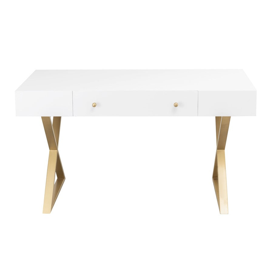 Atlas Lighting Guilford 54in Desk | Transitional White Wood and Satin Brass Metal | Home Office & Study Desk with Drawer | Model TA11086-01