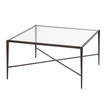 Atlas Lighting Leon 34in Square Coffee Table | Dark Bronze Metal & Clear Glass Top | Transitional Living Room | 34 x 34 x 18 in | Model TA11115-01