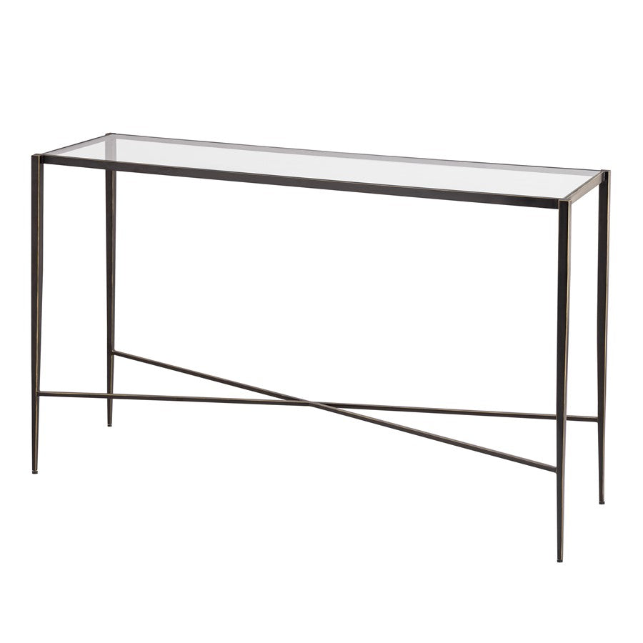 Atlas Lighting Leon 54in Console Table | Transitional Bronze Metal and Clear Glass | Entryway & Living Room Hall Table | Model TA11116-01