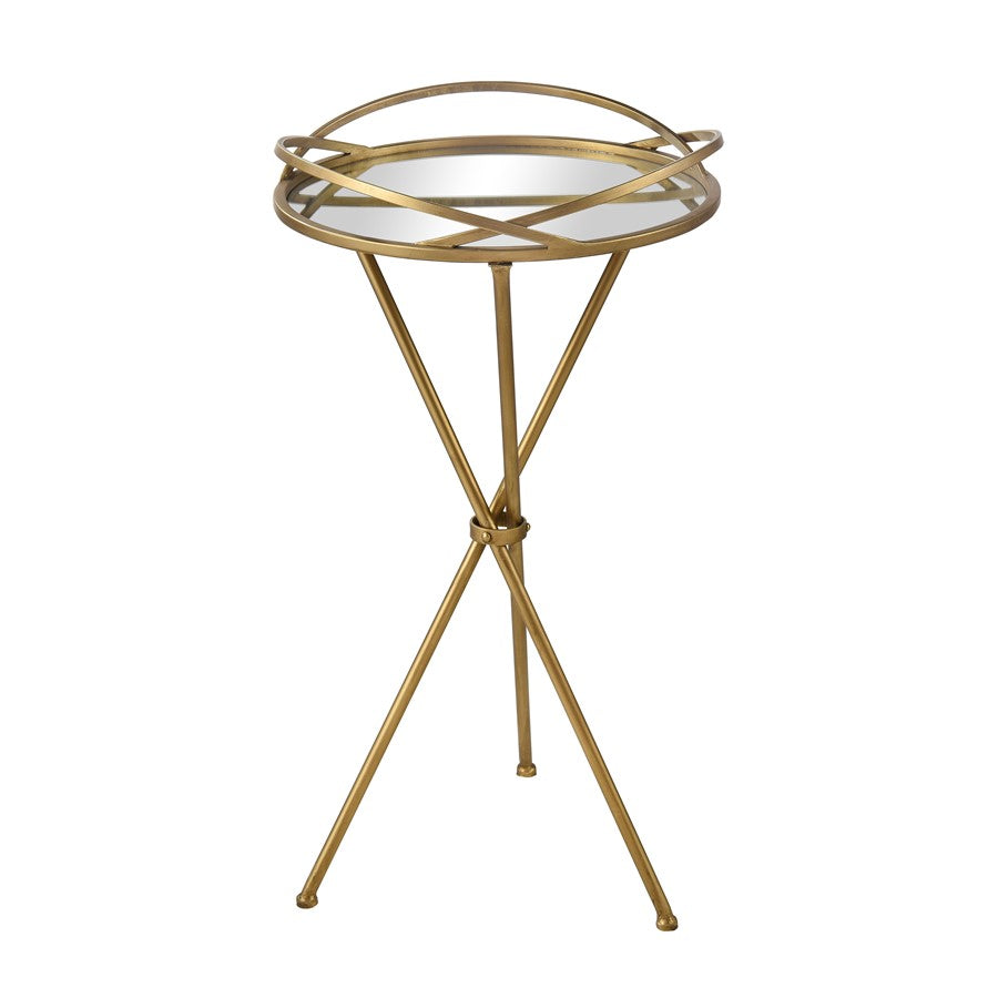 Atlas Lighting Nasso 15in Round Accent Table | Brass Metal & Mirror Glass | Living Room & Bedroom Side Table | 15 x 15 x 29 in | Model TA11129-01