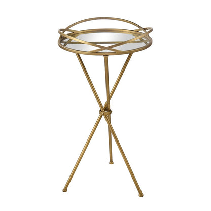 Atlas Lighting Nasso 15in Round Accent Table | Brass Metal & Mirror Glass | Living Room & Bedroom Side Table | 15 x 15 x 29 in | Model TA11129-01