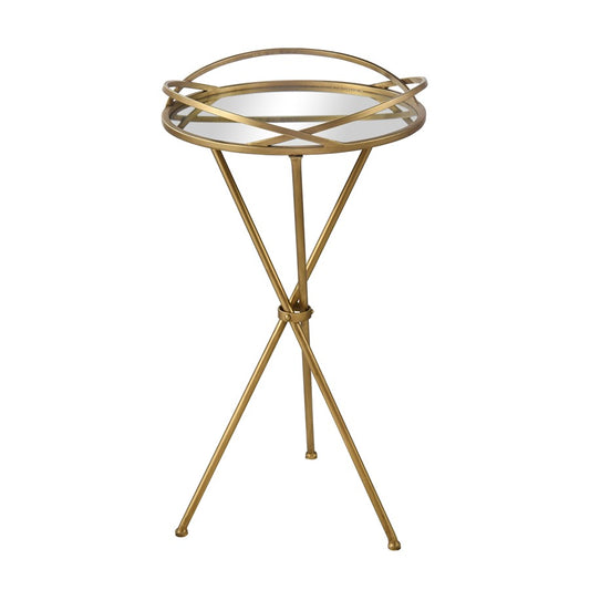 Atlas Lighting Nasso 15in Round Accent Table | Brass Metal & Mirror Glass | Living Room & Bedroom Side Table | 15 x 15 x 29 in | Model TA11129-01