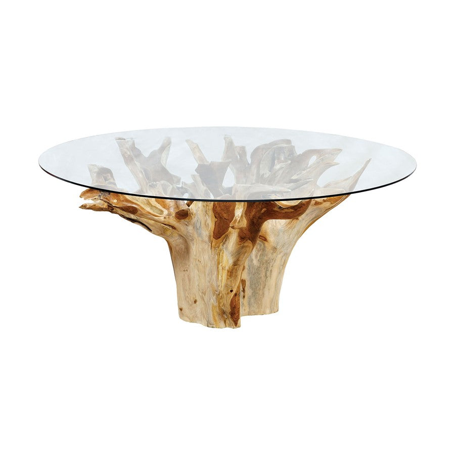 Atlas Lighting New Orleans 72in Round Dining Table | Natural Teak Root & Clear Glass | Dining Room & Kitchen Table | Model TA11131-01