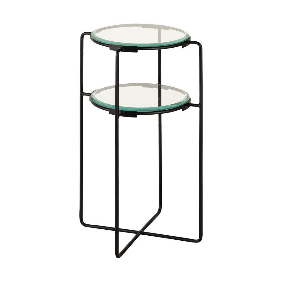 Atlas Lighting Oscar 14in Accent Table | Black Metal and Clear Glass | Living Room & Bedroom | 14 x 14 x 24 in | Model TA11134-01