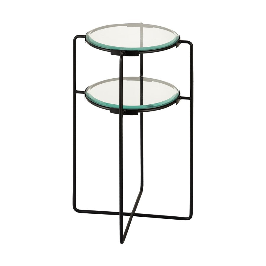 Atlas Lighting Oscar 14in Accent Table | Black Metal and Clear Glass | Living Room & Bedroom | 14 x 14 x 24 in | Model TA11134-01