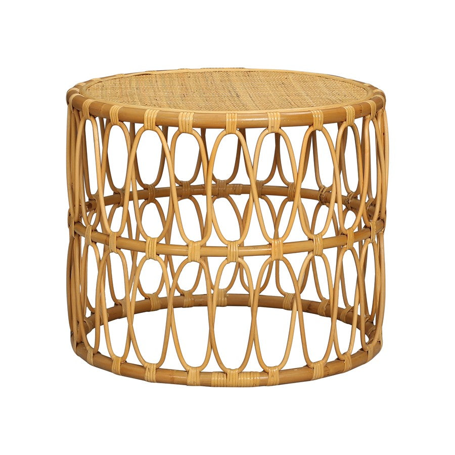 Atlas Lighting Pala 24in Round Accent Table | Natural Rattan & Woven Cane | Living Room & Bedroom Side Table | 24 x 24 x 20 in | Model TA11136-01