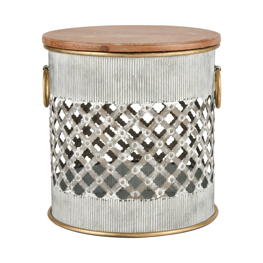 Atlas Lighting Parla Set of 2 Accent Tables | Galvanized Metal & Wood | Living Room & Bedroom Side Tables | 18 x 18 x 18 in | Model TA11138-01S