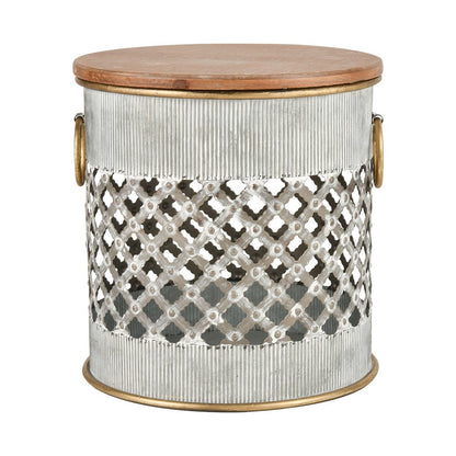 Atlas Lighting Parla Set of 2 Accent Tables | Galvanized Metal & Wood | Living Room & Bedroom Side Tables | 18 x 18 x 18 in | Model TA11138-01S
