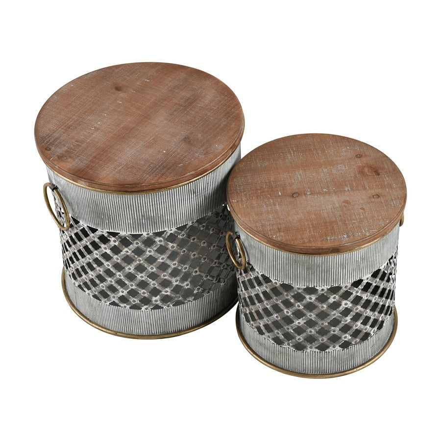 Atlas Lighting Parla Set of 2 Accent Tables | Galvanized Metal & Wood | Living Room & Bedroom Side Tables | 18 x 18 x 18 in | Model TA11138-01S
