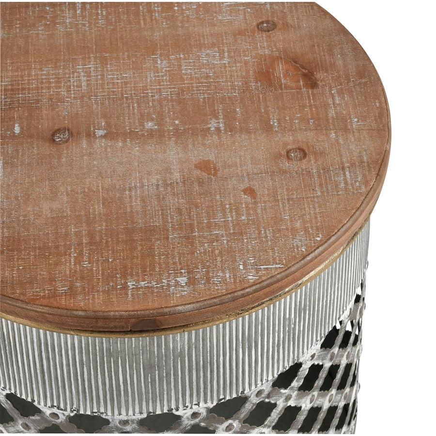 Atlas Lighting Parla Set of 2 Accent Tables | Galvanized Metal & Wood | Living Room & Bedroom Side Tables | 18 x 18 x 18 in | Model TA11138-01S