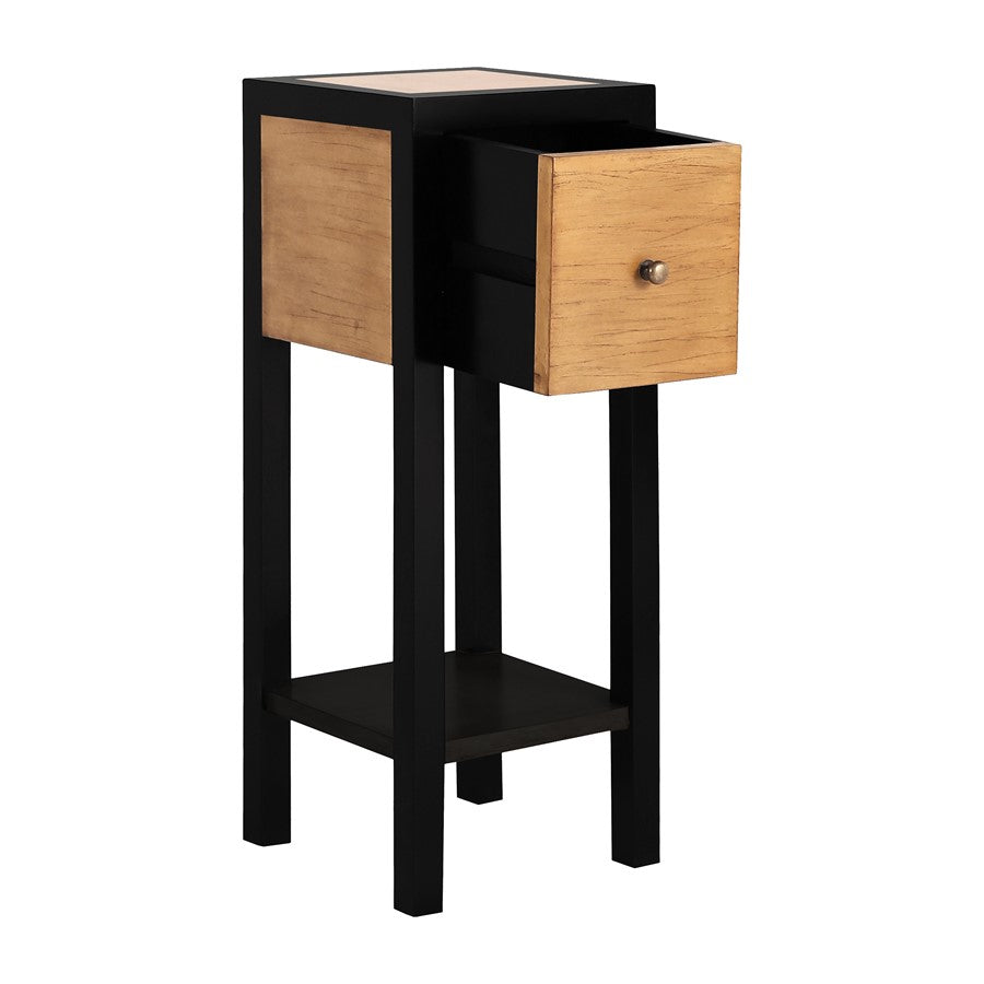 Atlas Renwood 10in Accent Table | Natural Wood with Black Trim | Living Room & Bedroom | 10 x 10 x 27 in | Model TA11153-01