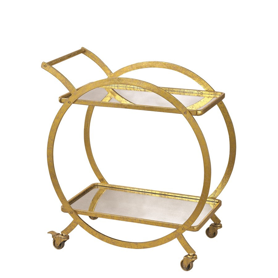 Atlas Lighting Ring 28in Bar Cart | Modern Gold Metal and Antique Mercury Glass | Living Room & Kitchen Entertaining | Model TA11155-01