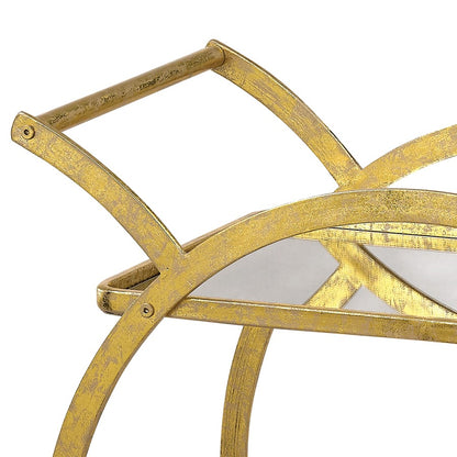 Atlas Lighting Ring 28in Bar Cart | Modern Gold Metal and Antique Mercury Glass | Living Room & Kitchen Entertaining | Model TA11155-01