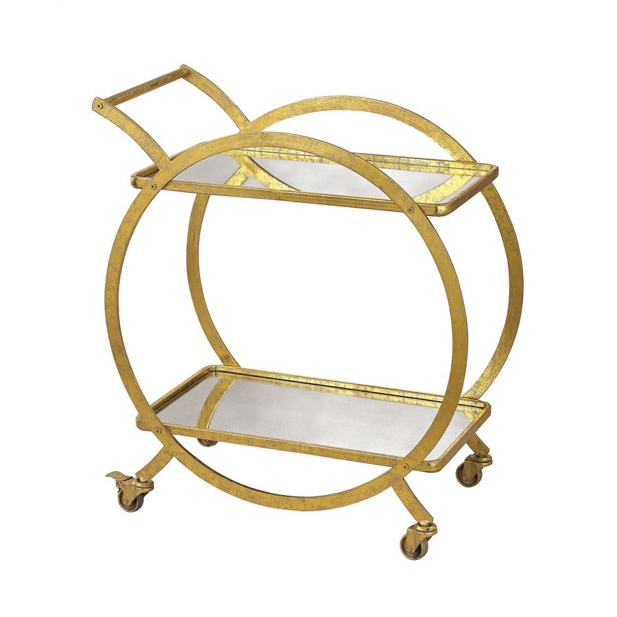 Atlas Lighting Ring 28in Bar Cart | Modern Gold Metal and Antique Mercury Glass | Living Room & Kitchen Entertaining | Model TA11155-01