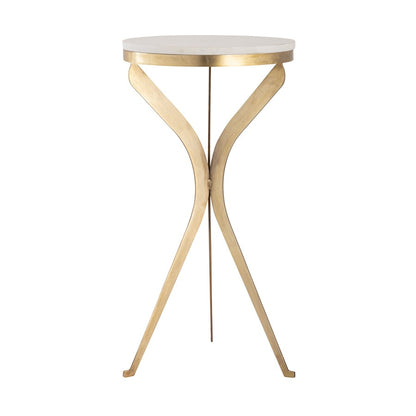 Atlas Lighting Rowe 12in Round Accent Table | Transitional Aged Brass Metal & White Stone | Living Room & Bedroom Side Table | Model TA11164-01