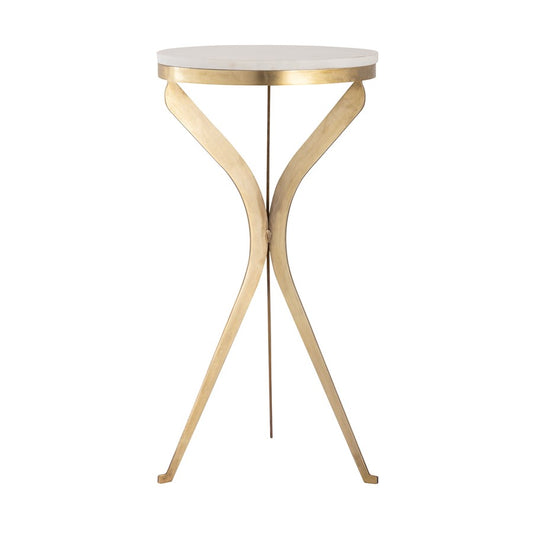 Atlas Lighting Rowe 12in Round Accent Table | Transitional Aged Brass Metal & White Stone | Living Room & Bedroom Side Table | Model TA11164-01
