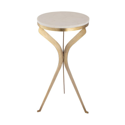 Atlas Lighting Rowe 12in Round Accent Table | Transitional Aged Brass Metal & White Stone | Living Room & Bedroom Side Table | Model TA11164-01