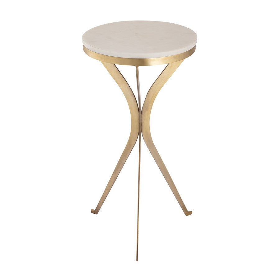 Atlas Lighting Rowe 12in Round Accent Table | Transitional Aged Brass Metal & White Stone | Living Room & Bedroom Side Table | Model TA11164-01