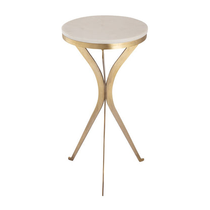Atlas Lighting Rowe 12in Round Accent Table | Transitional Aged Brass Metal & White Stone | Living Room & Bedroom Side Table | Model TA11164-01