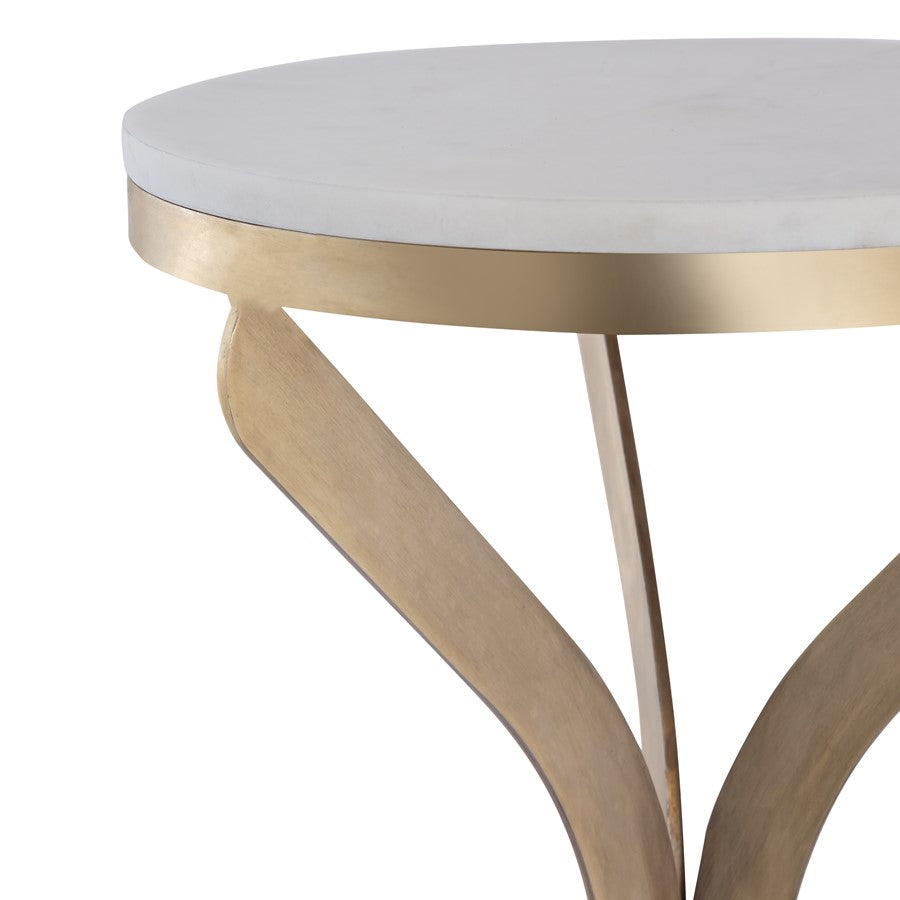 Atlas Lighting Rowe 12in Round Accent Table | Transitional Aged Brass Metal & White Stone | Living Room & Bedroom Side Table | Model TA11164-01