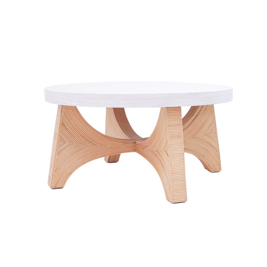 Atlas Lighting Sconset 36in Round Coffee Table | Coastal Natural Rattan and White Ash Wood | Living Room & Family Room | Model TA11171-01