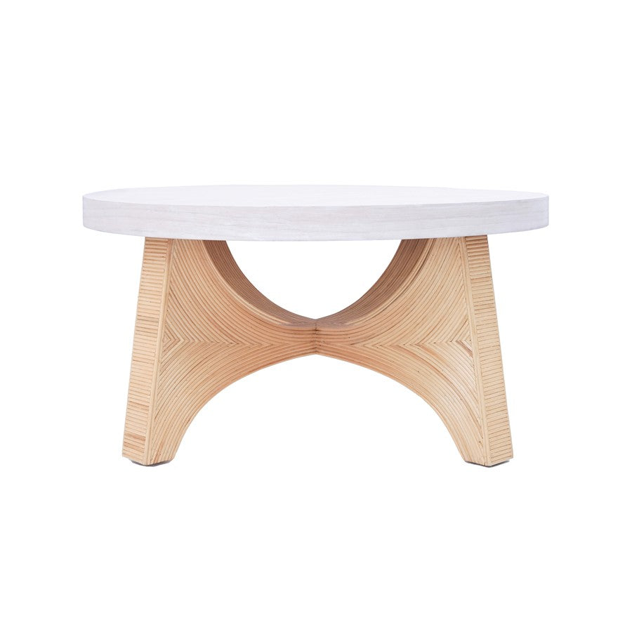 Atlas Lighting Sconset 36in Round Coffee Table | Coastal Natural Rattan and White Ash Wood | Living Room & Family Room | Model TA11171-01