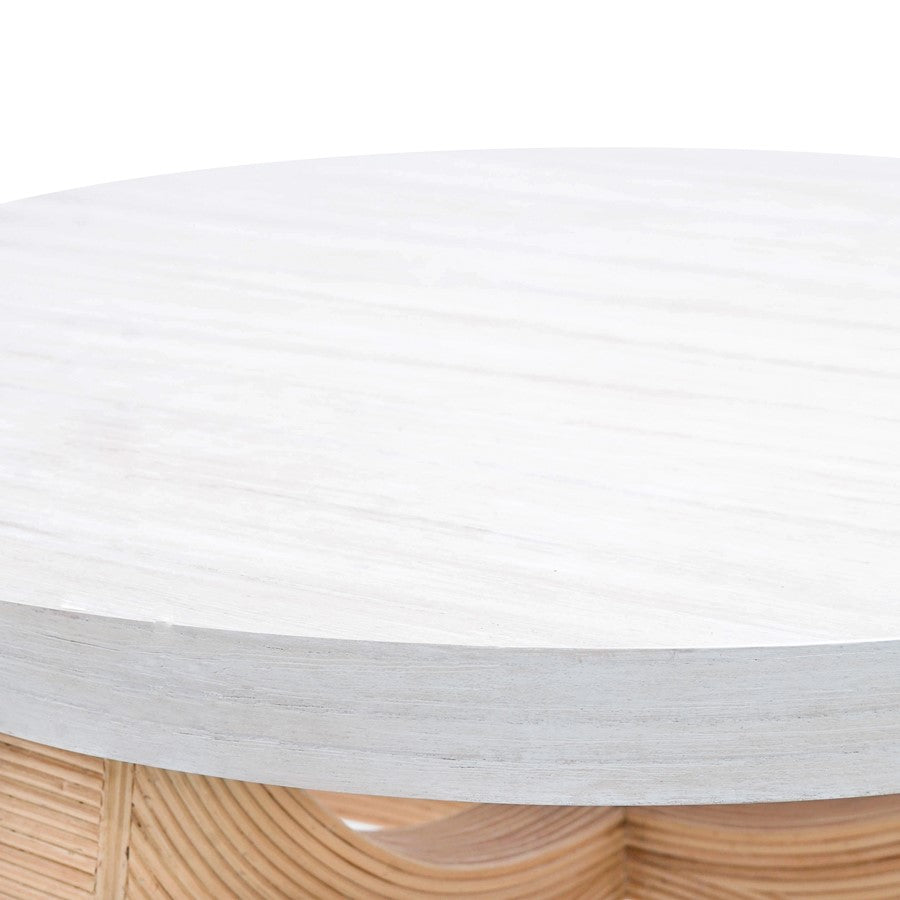 Atlas Lighting Sconset 36in Round Coffee Table | Coastal Natural Rattan and White Ash Wood | Living Room & Family Room | Model TA11171-01
