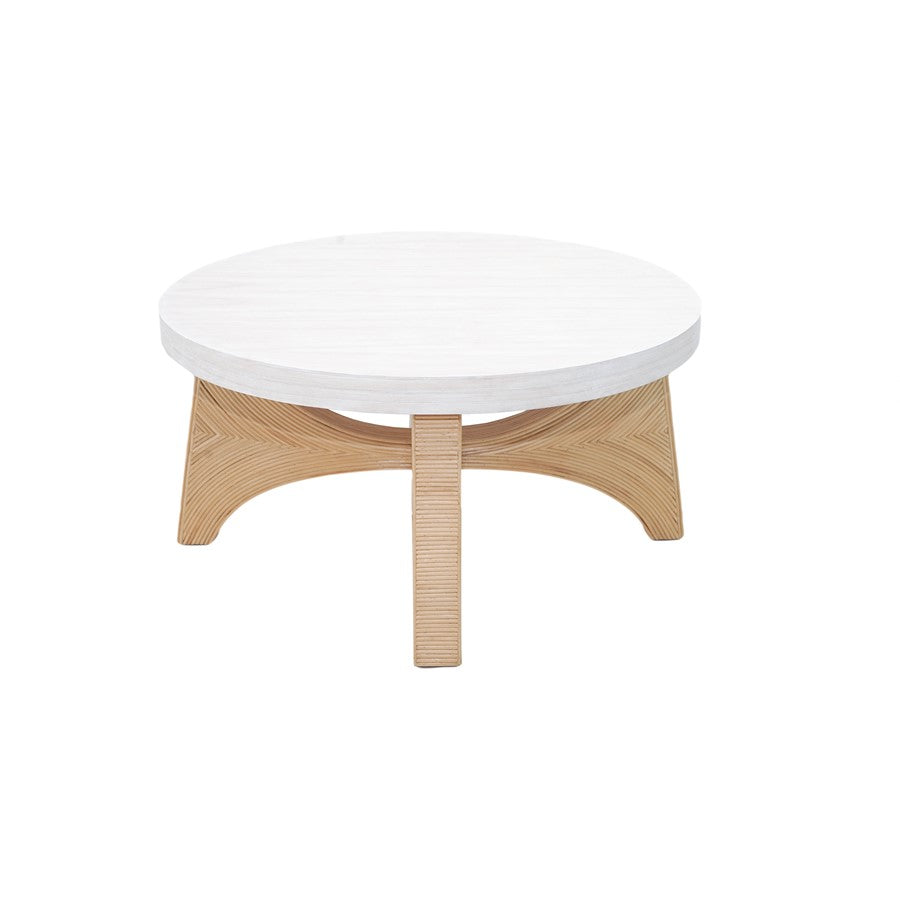 Atlas Lighting Sconset 36in Round Coffee Table | Coastal Natural Rattan and White Ash Wood | Living Room & Family Room | Model TA11171-01