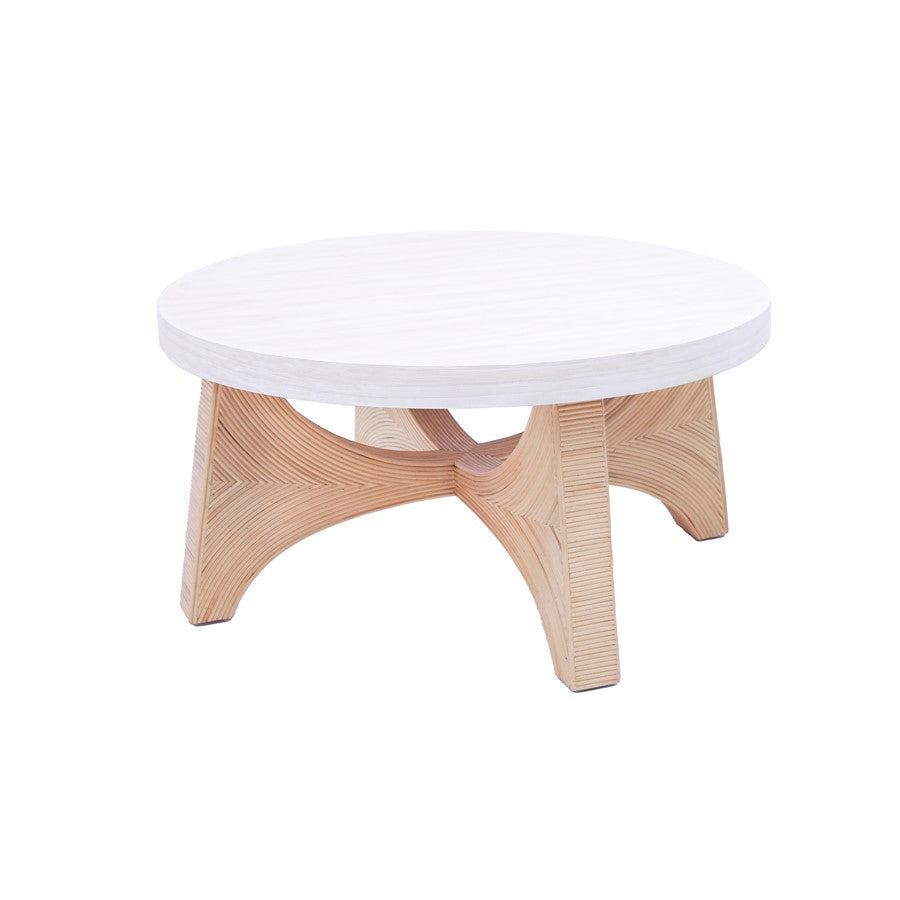 Atlas Lighting Sconset 36in Round Coffee Table | Coastal Natural Rattan and White Ash Wood | Living Room & Family Room | Model TA11171-01