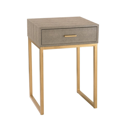 Atlas Lighting Shagreen 16in Square Accent Table | Gray Faux Shagreen and Gold Metal | Bedroom & Living Room Side Table | Model TA11179-01