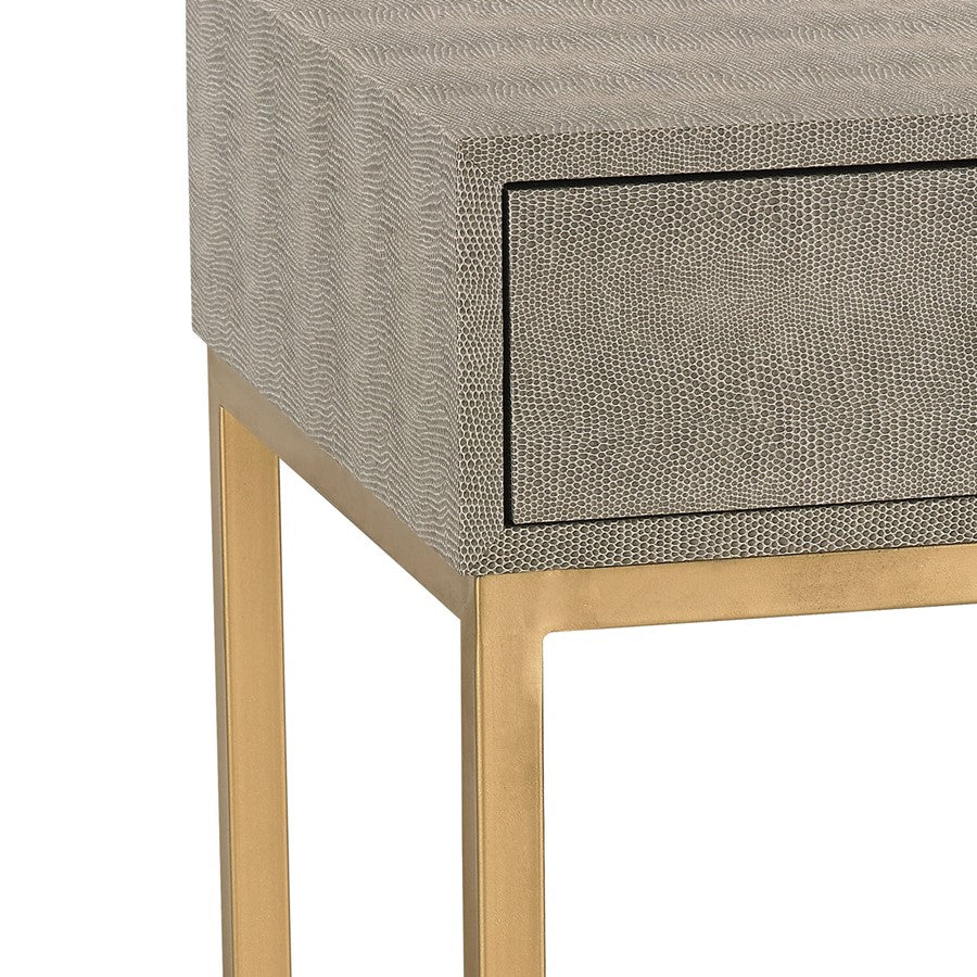 Atlas Lighting Shagreen 16in Square Accent Table | Gray Faux Shagreen and Gold Metal | Bedroom & Living Room Side Table | Model TA11179-01