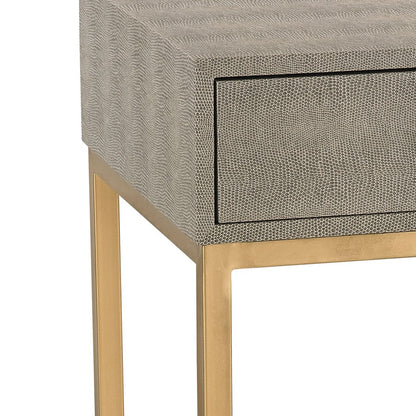 Atlas Lighting Shagreen 16in Square Accent Table | Gray Faux Shagreen and Gold Metal | Bedroom & Living Room Side Table | Model TA11179-01