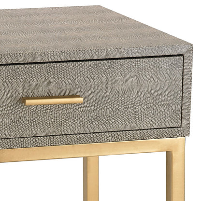 Atlas Lighting Shagreen 16in Square Accent Table | Gray Faux Shagreen and Gold Metal | Bedroom & Living Room Side Table | Model TA11179-01