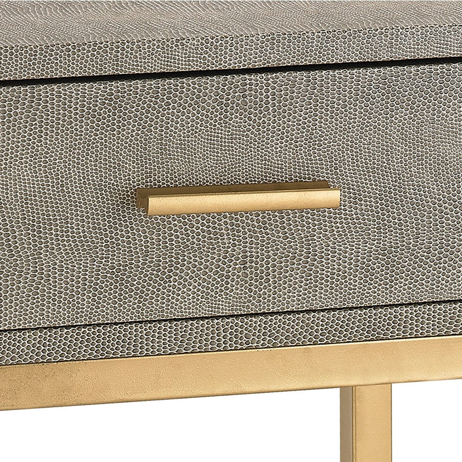 Atlas Lighting Shagreen 16in Square Accent Table | Gray Faux Shagreen and Gold Metal | Bedroom & Living Room Side Table | Model TA11179-01