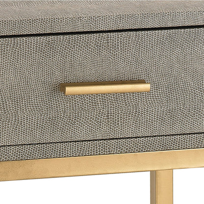 Atlas Lighting Shagreen 16in Square Accent Table | Gray Faux Shagreen and Gold Metal | Bedroom & Living Room Side Table | Model TA11179-01