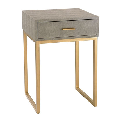 Atlas Lighting Shagreen 16in Square Accent Table | Gray Faux Shagreen and Gold Metal | Bedroom & Living Room Side Table | Model TA11179-01