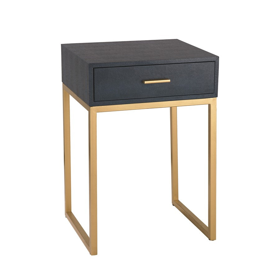 Atlas Lighting Shagreen 16in Square Accent Table | Navy Faux Shagreen and Gold Metal | Bedroom & Living Room Side Table | Model TA11179-02