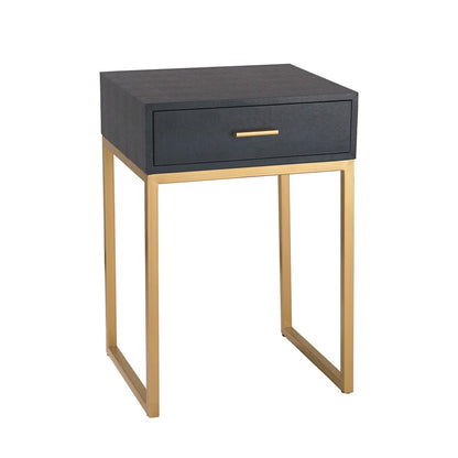 Atlas Lighting Shagreen 16in Square Accent Table | Navy Faux Shagreen and Gold Metal | Bedroom & Living Room Side Table | Model TA11179-02