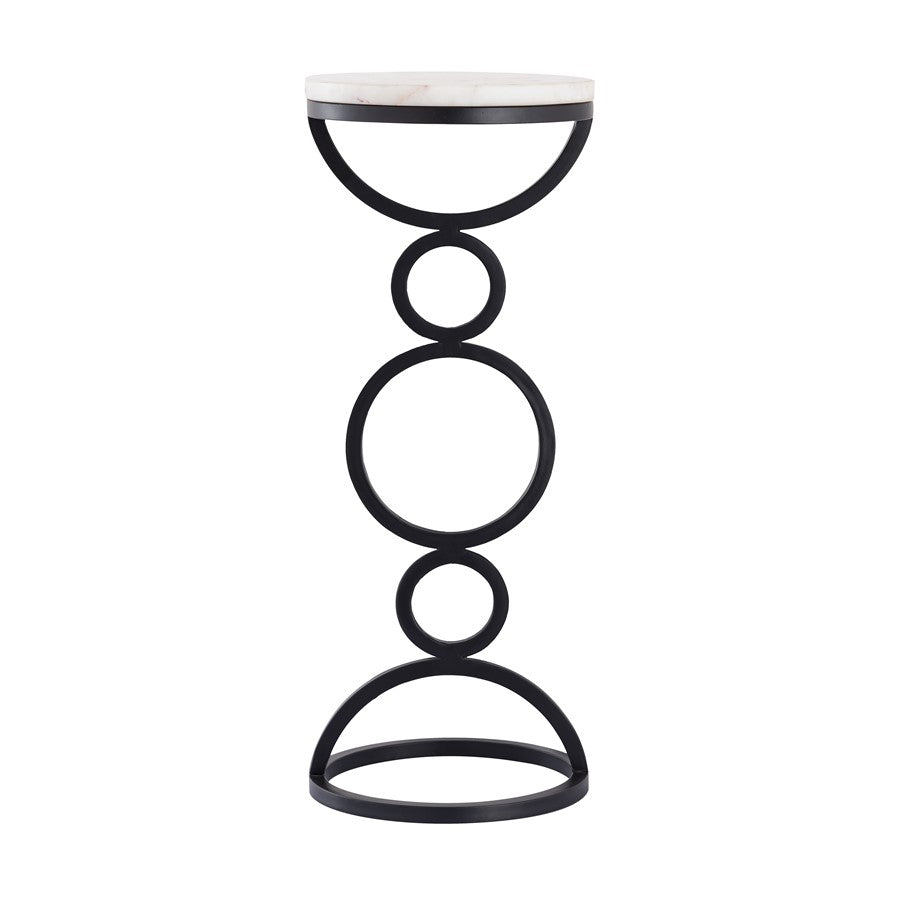 Atlas Lighting Spivey 8in Round Accent Table | Black Metal and White Marble | Living Room & Entryway Drinks Table | 8 x 8 x 22 in | Model TA11182-01