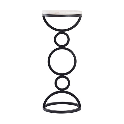 Atlas Lighting Spivey 8in Round Accent Table | Black Metal and White Marble | Living Room & Entryway Drinks Table | 8 x 8 x 22 in | Model TA11182-01