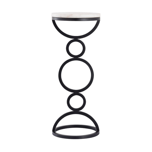Atlas Lighting Spivey 8in Round Accent Table | Black Metal and White Marble | Living Room & Entryway Drinks Table | 8 x 8 x 22 in | Model TA11182-01